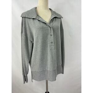 Sincerely Jules Tunic Sweatshirt Grey Large Long Sleeve Snaps Large Collar